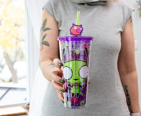 Invader Zim GIR Plastic Carnival Cup With Lid and Straw Topper | Holds 24 Ounces