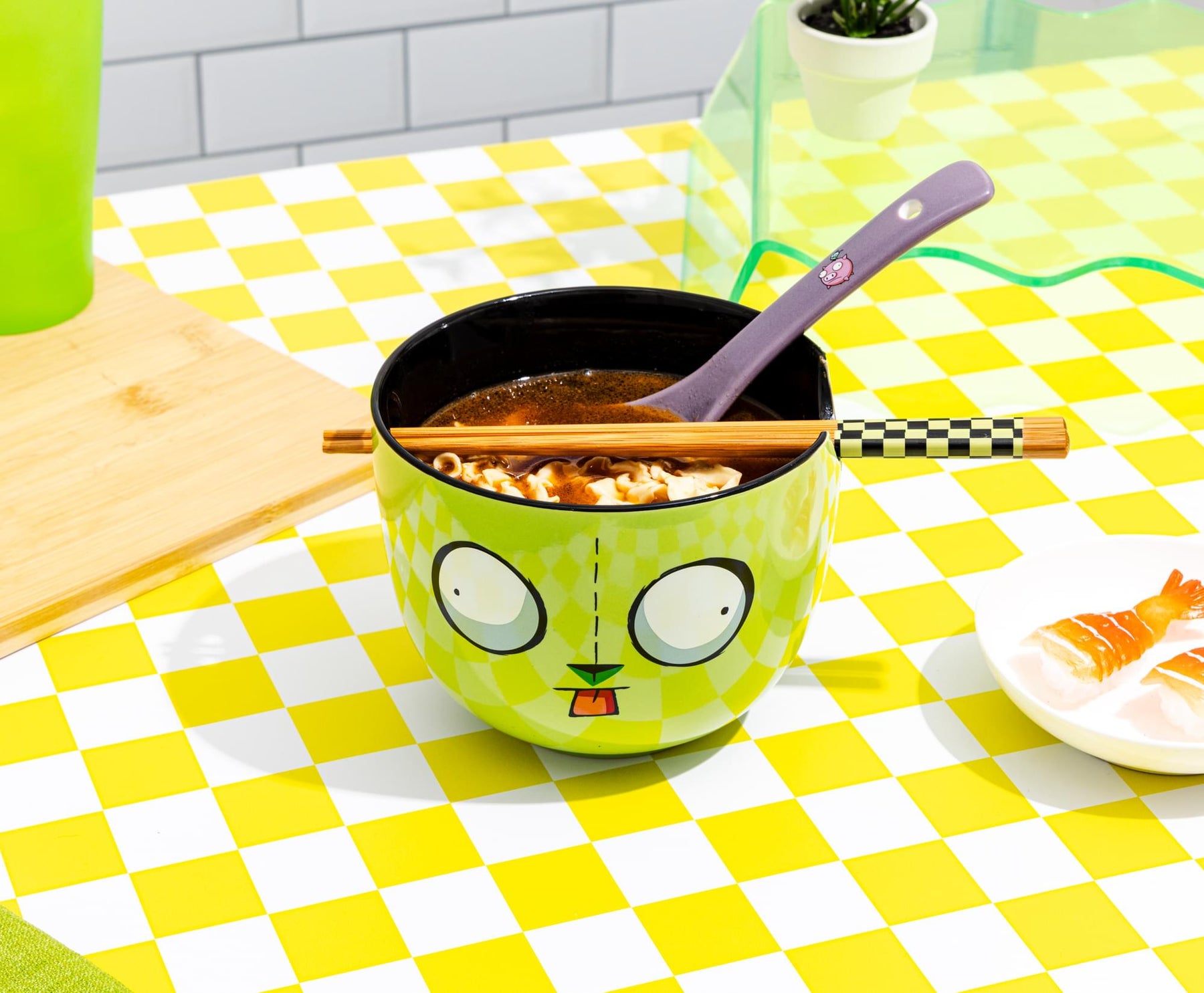 Invader Zim GIR Ceramic Ramen Bowl, Chopstick, and Spoon Set