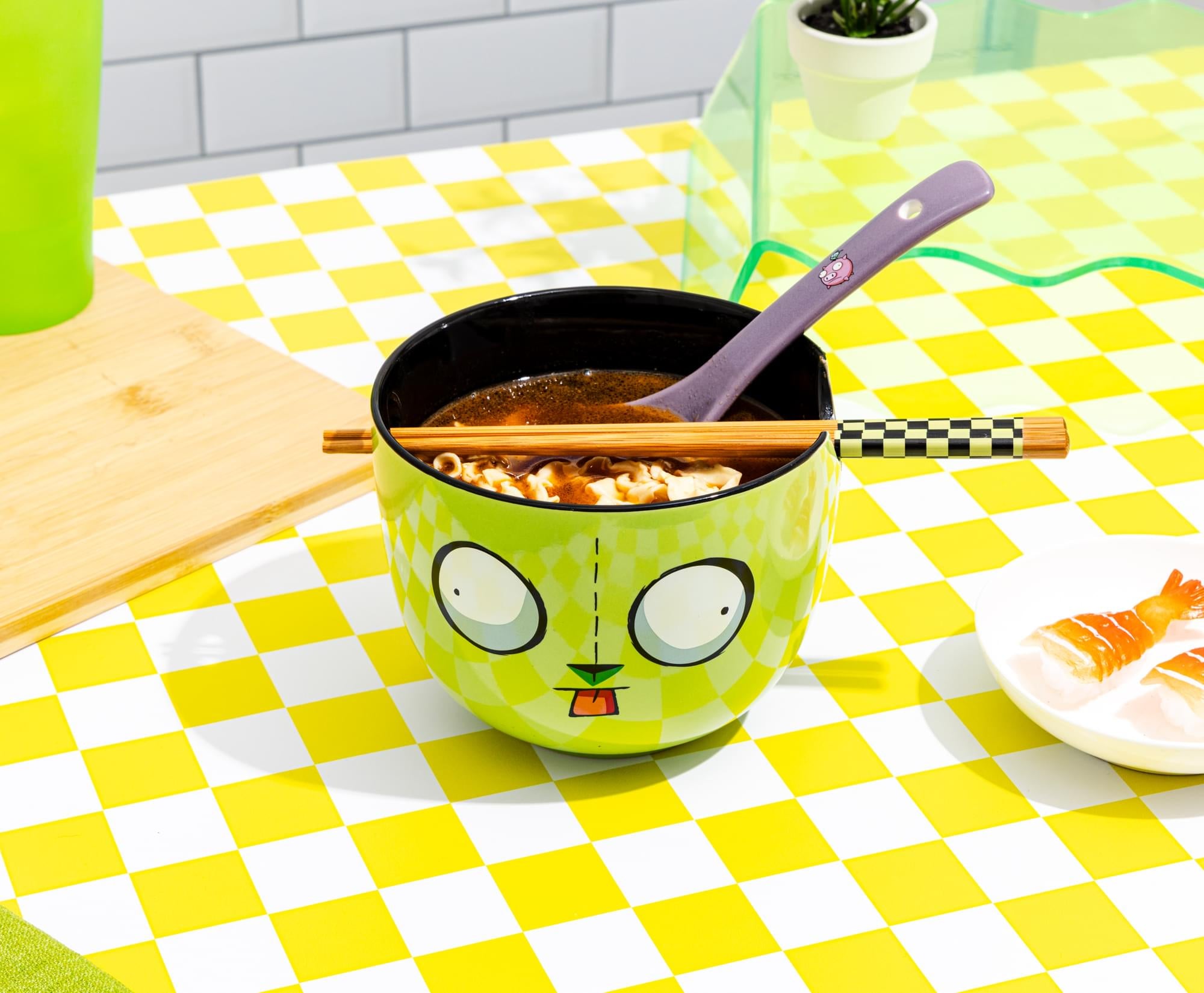 Invader Zim GIR Ceramic Ramen Bowl, Chopstick, and Spoon Set