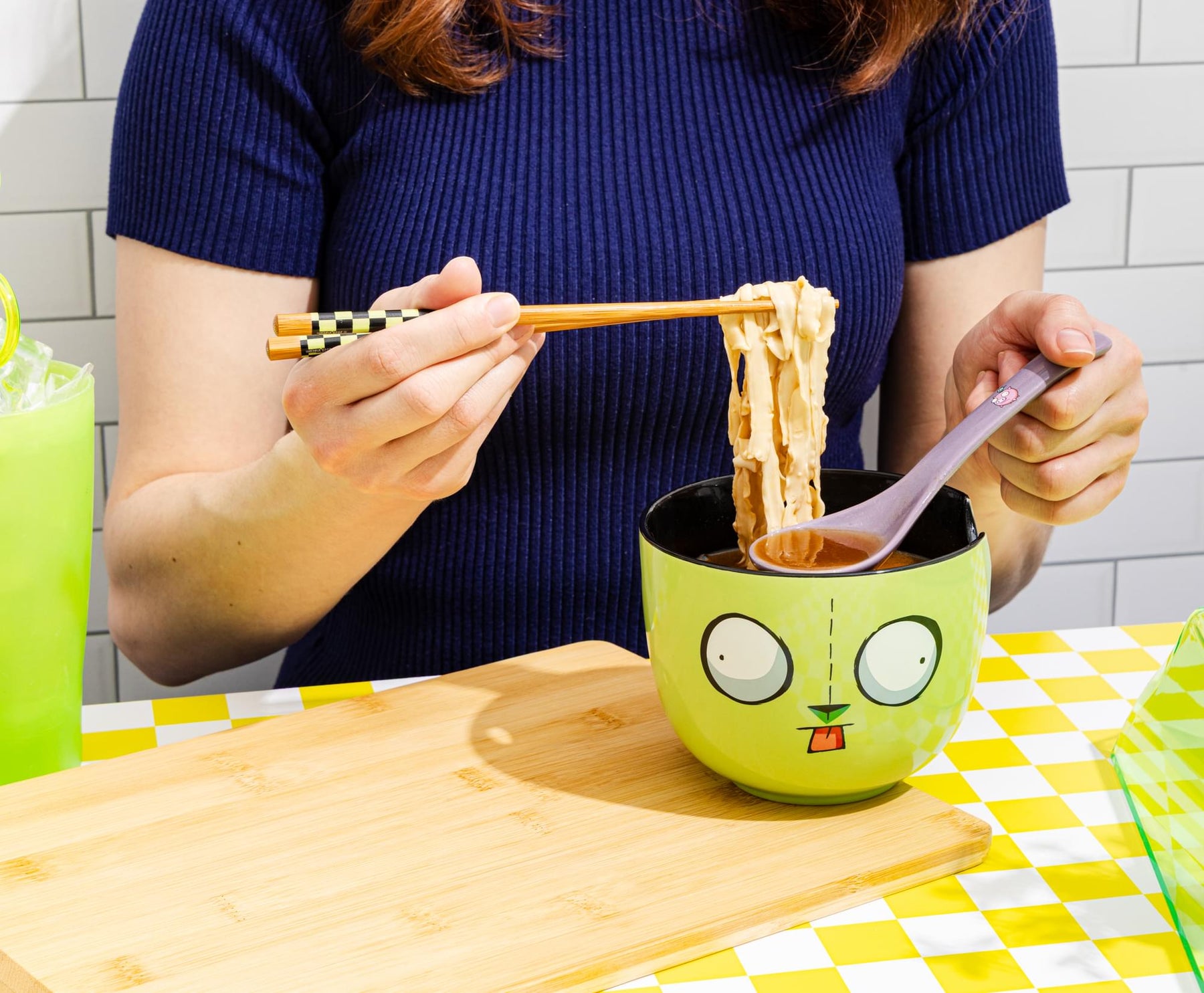 Invader Zim GIR Ceramic Ramen Bowl, Chopstick, and Spoon Set
