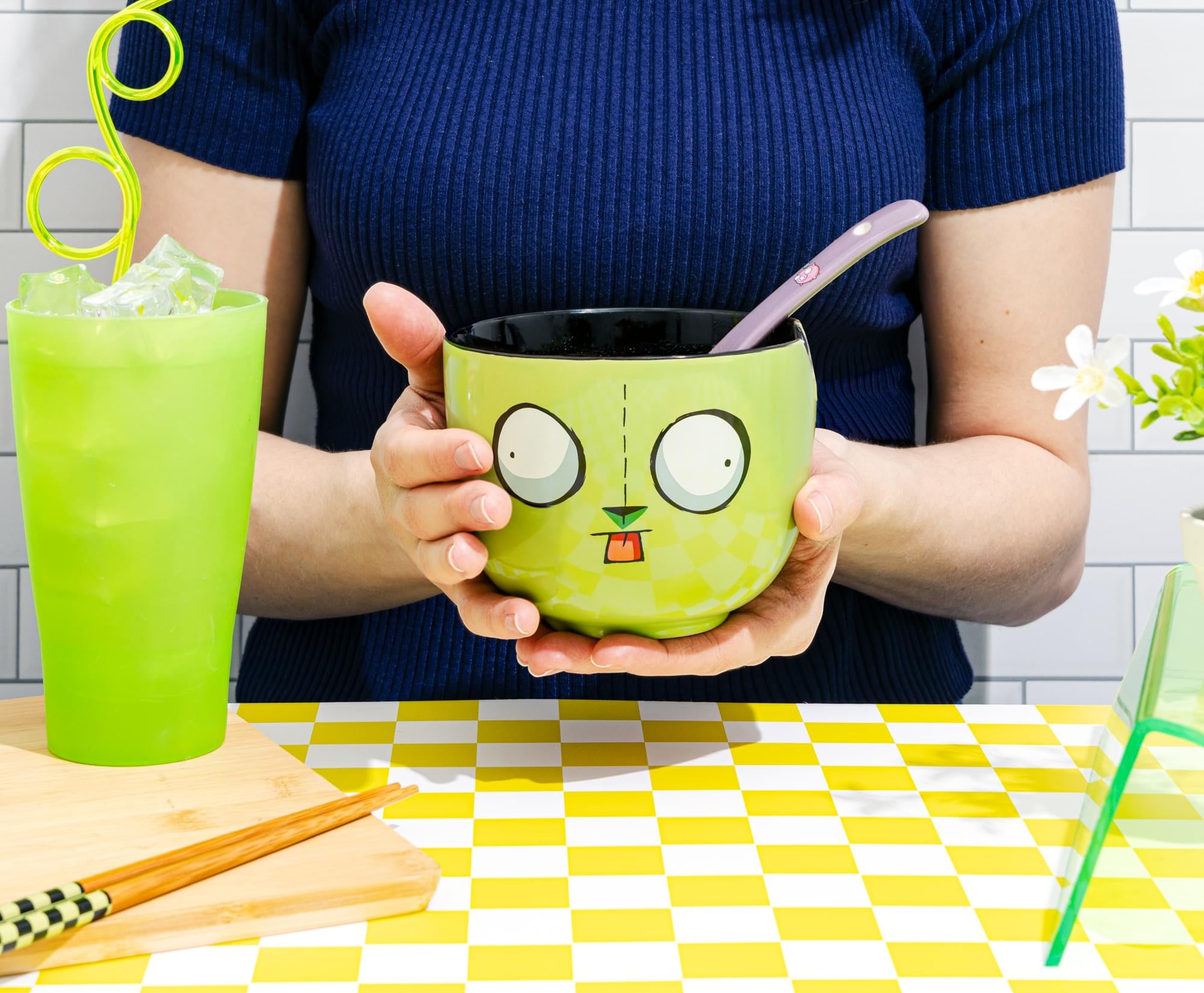 Invader Zim GIR Ceramic Ramen Bowl, Chopstick, and Spoon Set