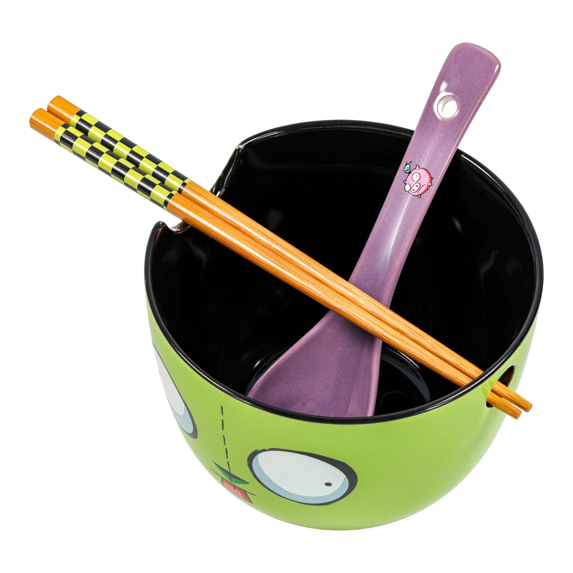 Invader Zim GIR Ceramic Ramen Bowl, Chopstick, and Spoon Set