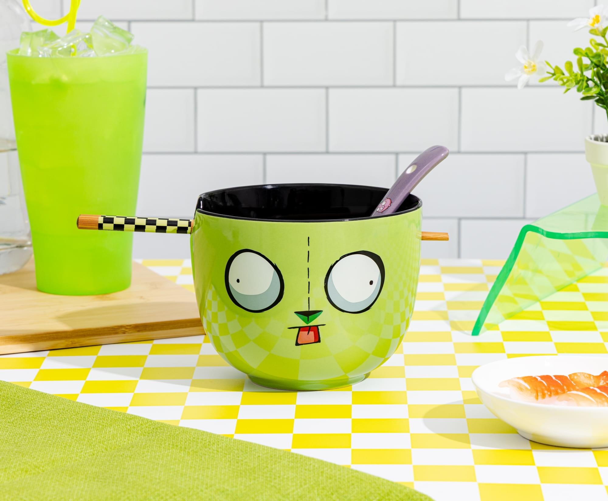Invader Zim GIR Ceramic Ramen Bowl, Chopstick, and Spoon Set