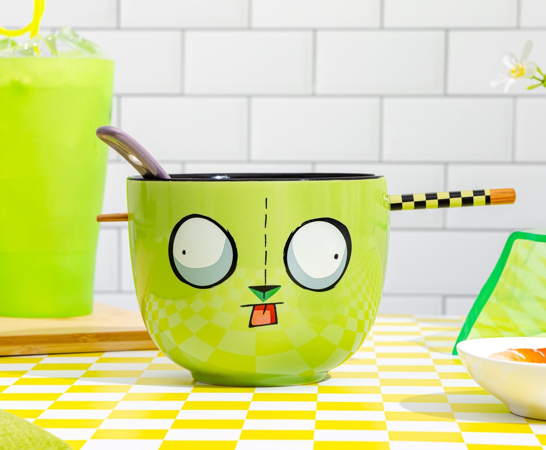 Invader Zim GIR Ceramic Ramen Bowl, Chopstick, and Spoon Set
