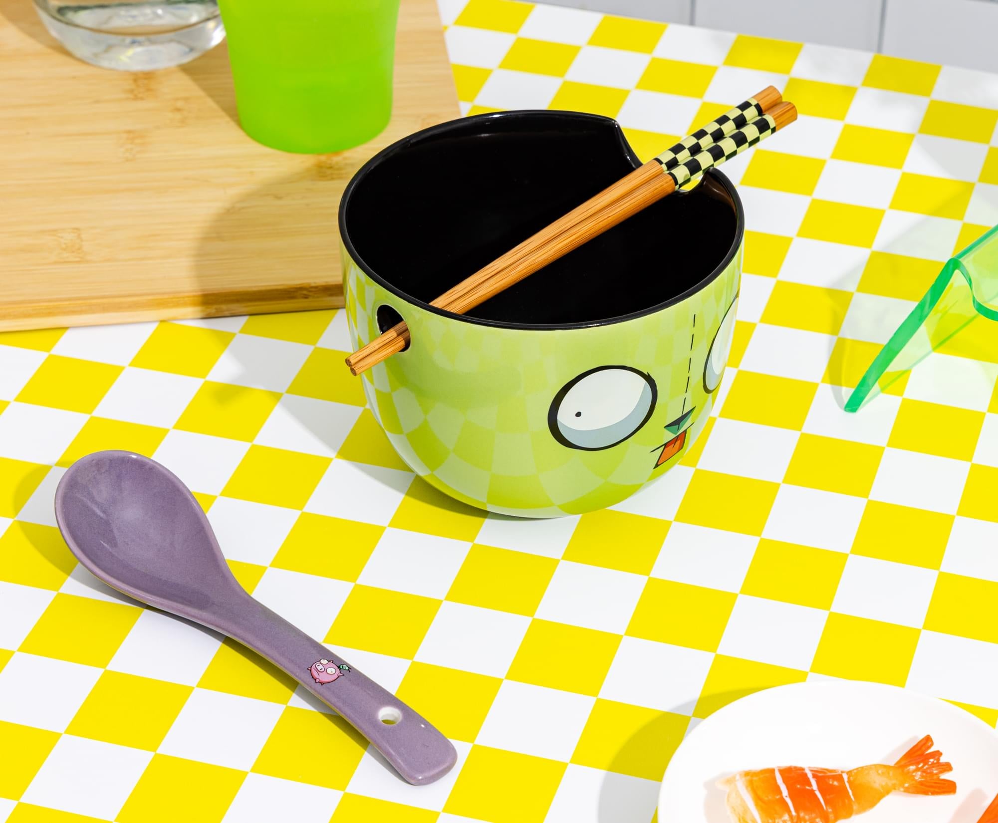 Invader Zim GIR Ceramic Ramen Bowl, Chopstick, and Spoon Set