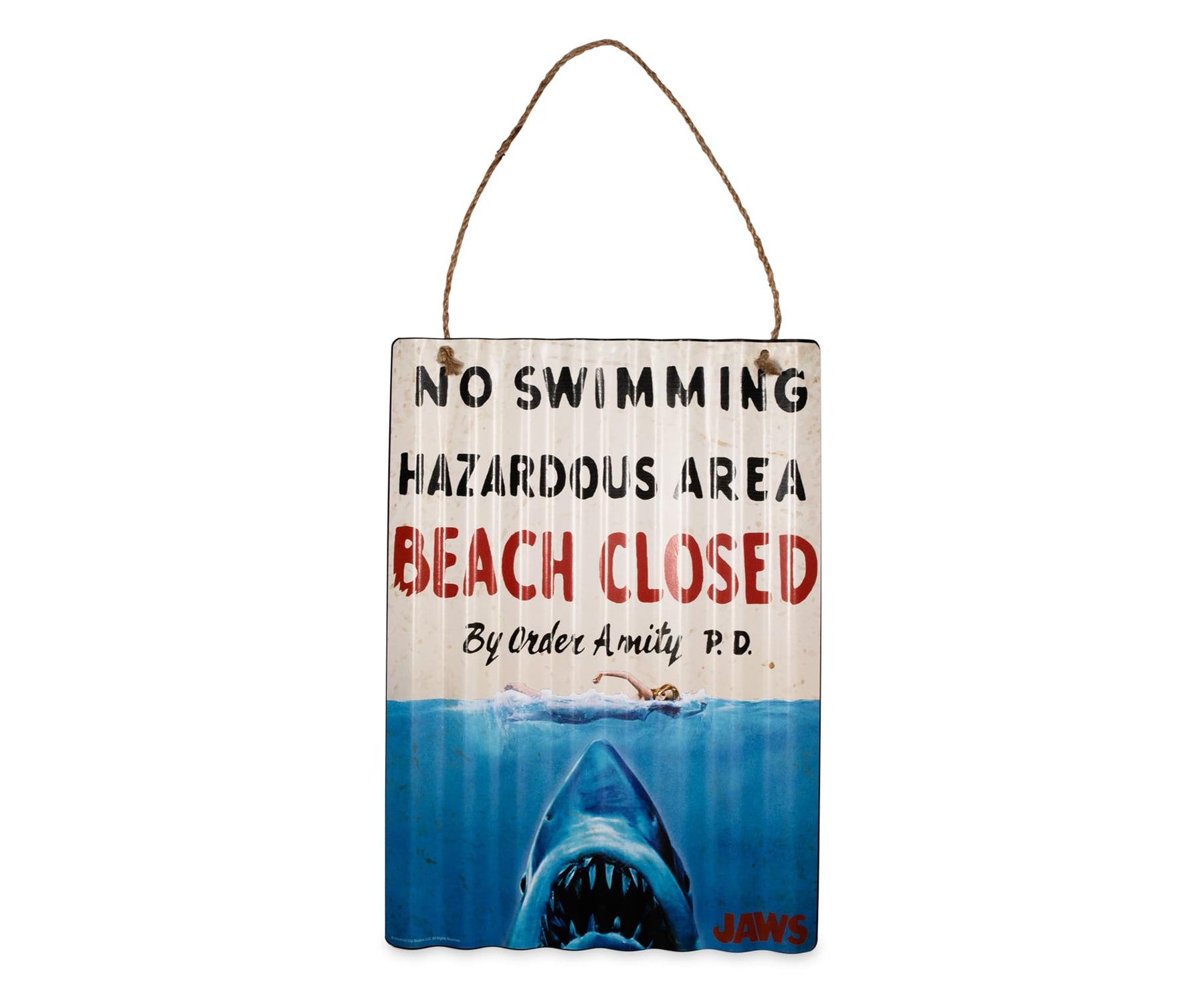 JAWS "Beach Closed" Corrugated Tin Sign | 12 x 16 Inches