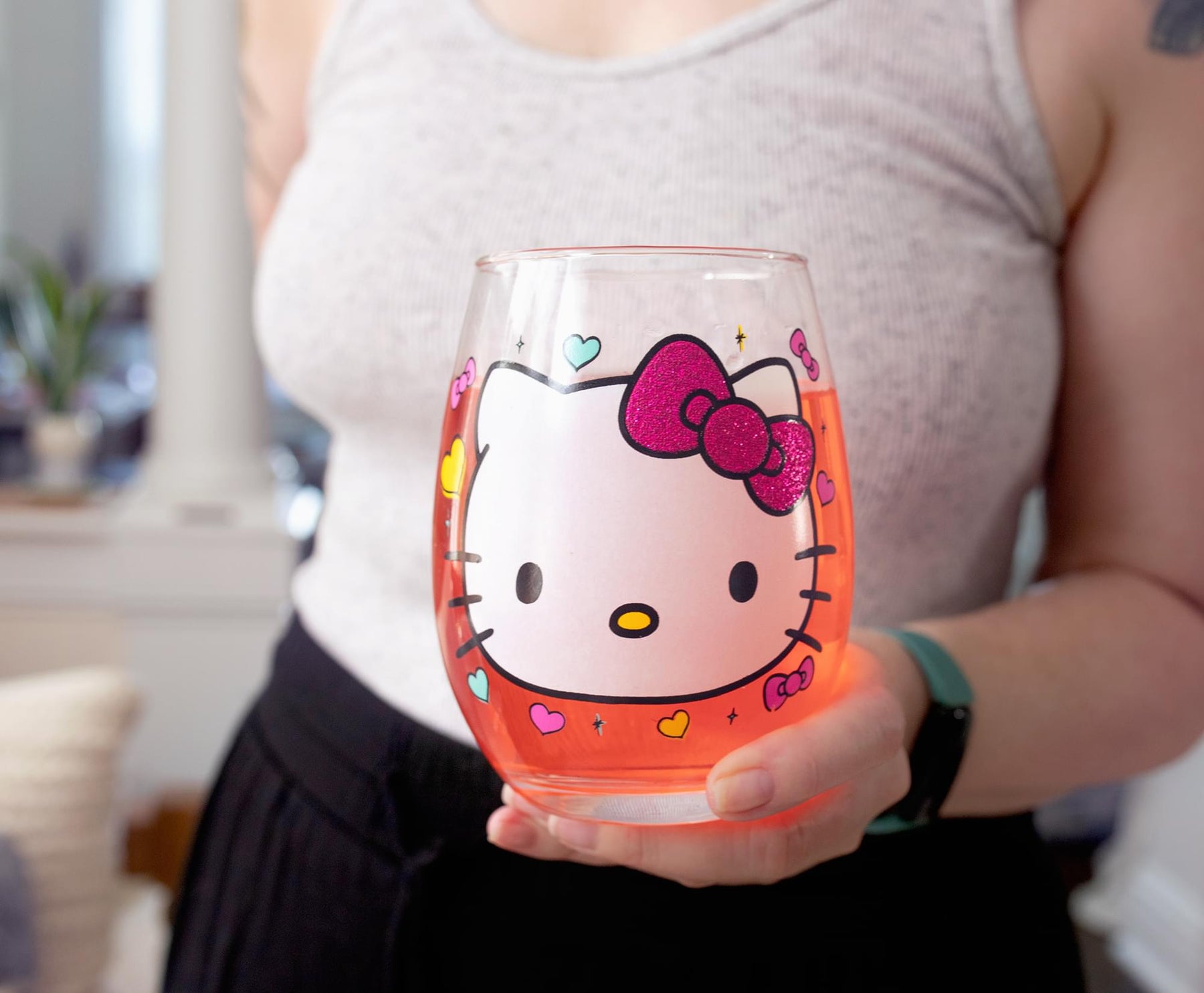 Sanrio Hello Kitty "You Had Me At Hello" Glitter Stemless Wine Glass | 20 Ounces