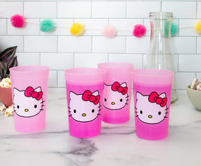 Sanrio Hello Kitty 4-Piece Color-Change Plastic Cup Set | Each Holds 15 Ounces
