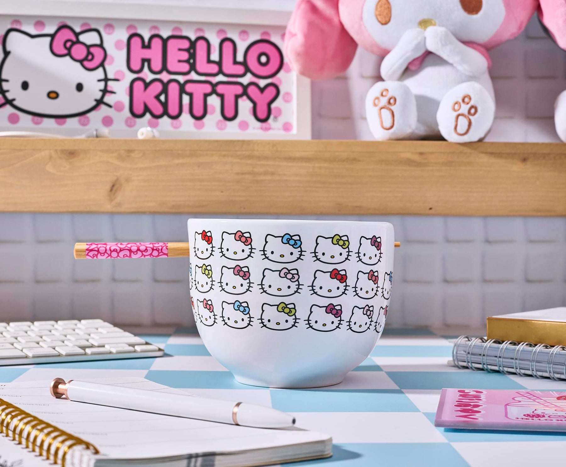 Sanrio Hello Kitty Faces 20-Ounce Ceramic Ramen Bowl With Chopsticks