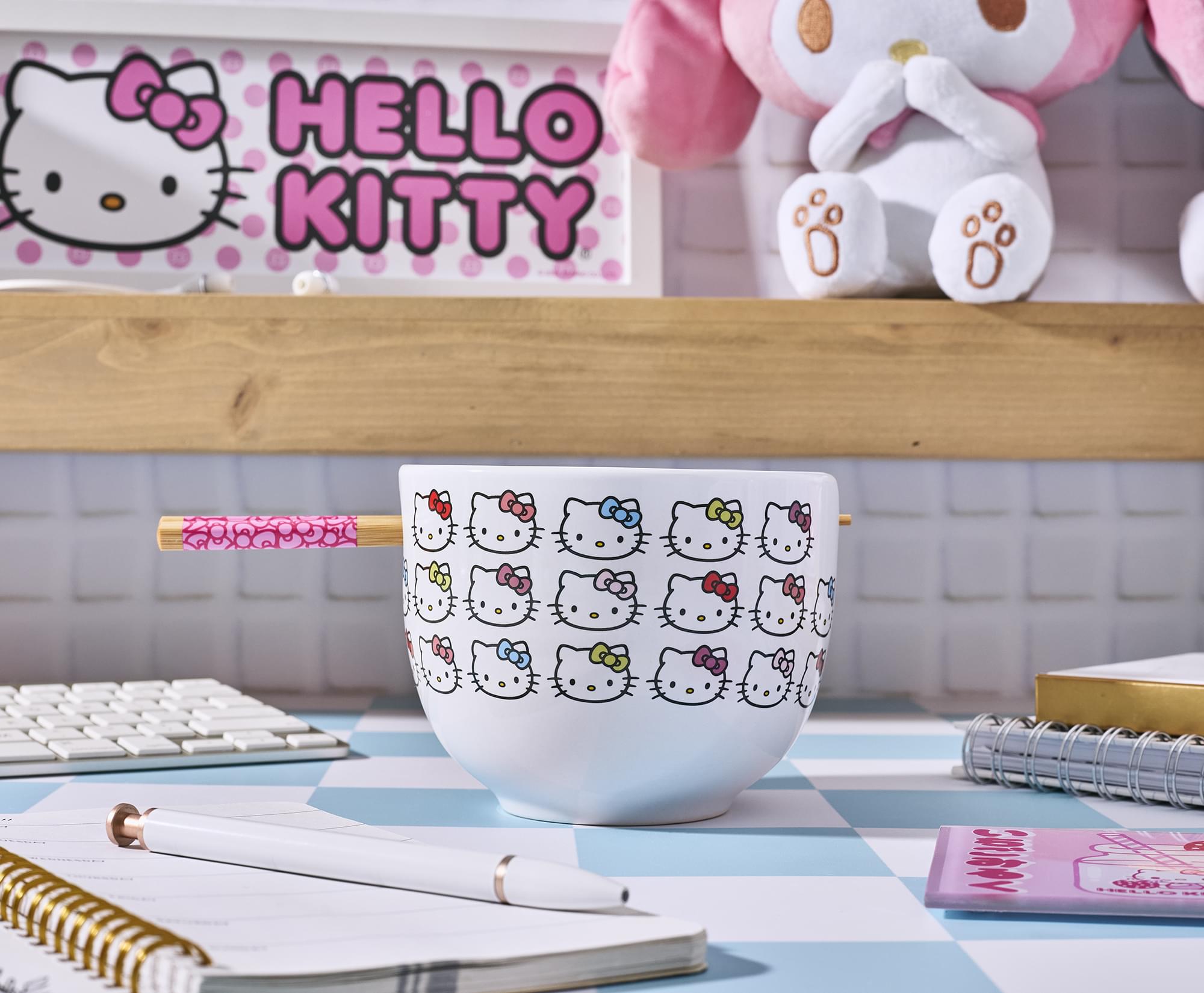 Sanrio Hello Kitty Faces 20-Ounce Ceramic Ramen Bowl With Chopsticks