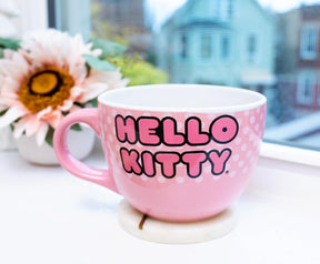 Sanrio Hello Kitty Pink Polka Dots Ceramic Soup Mug | Holds 24 Ounces