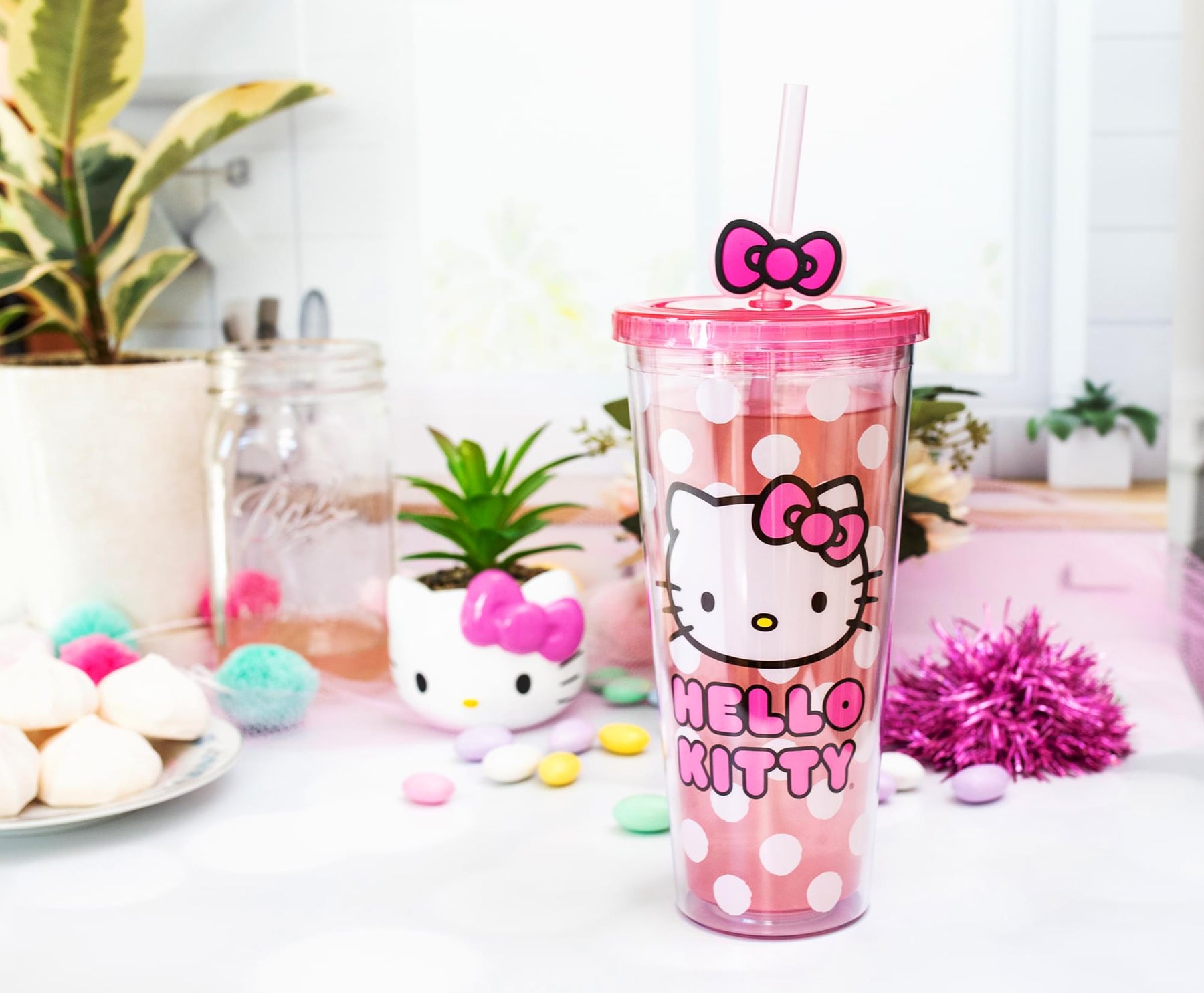 Sanrio Hello Kitty Face Carnival Cup With Lid and Topper Straw | Holds 24 Ounces