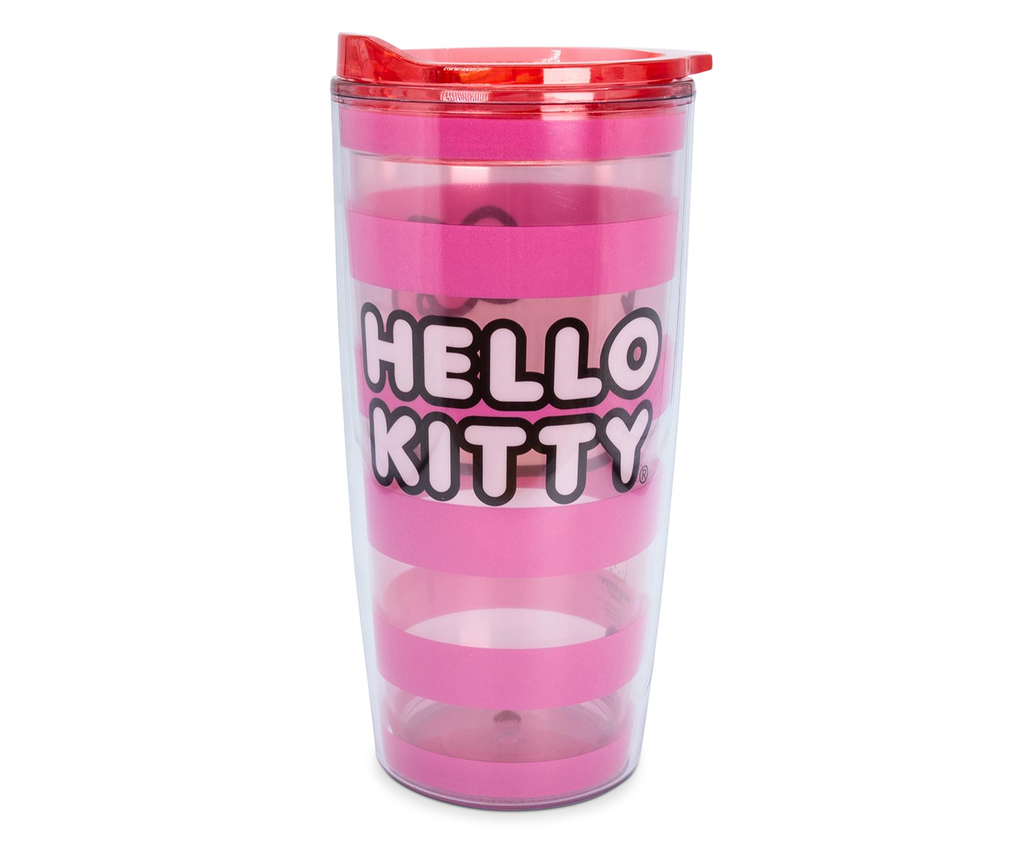 Sanrio Hello Kitty Pink Stripes Travel Tumbler with Slide Close Lid | 20 Ounces
