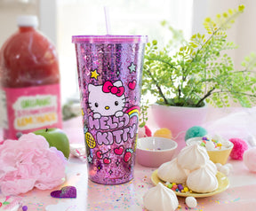 Sanrio Hello Kitty Rainbow Confetti Carnival Cup With Lid and Straw | 32 Ounces