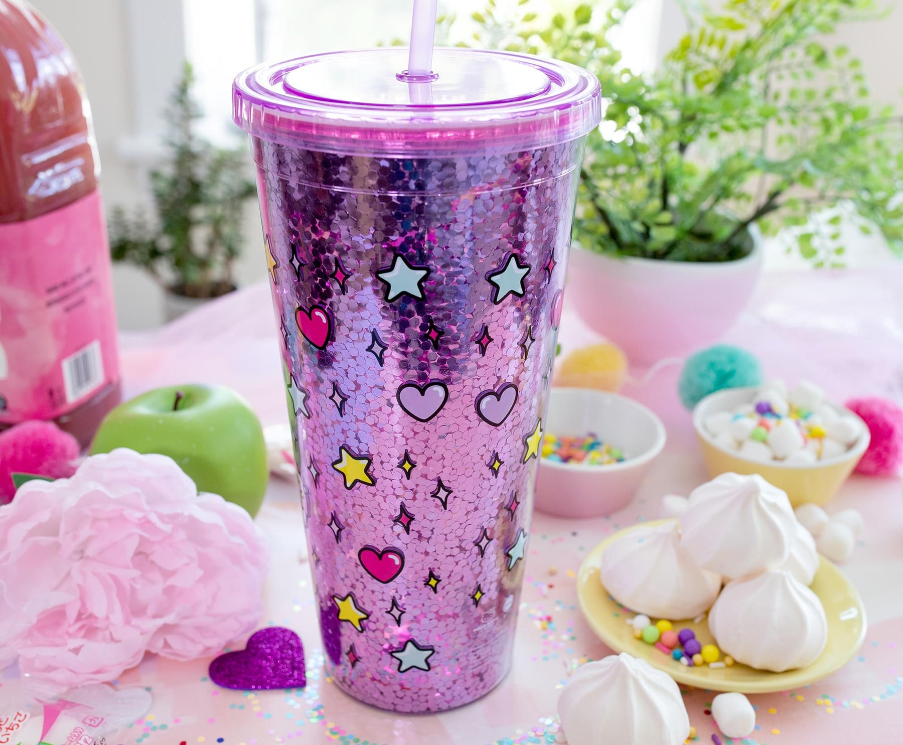 Cute Hello Kitty & friends with rainbows and stars 16oz Frosted Glass Can.