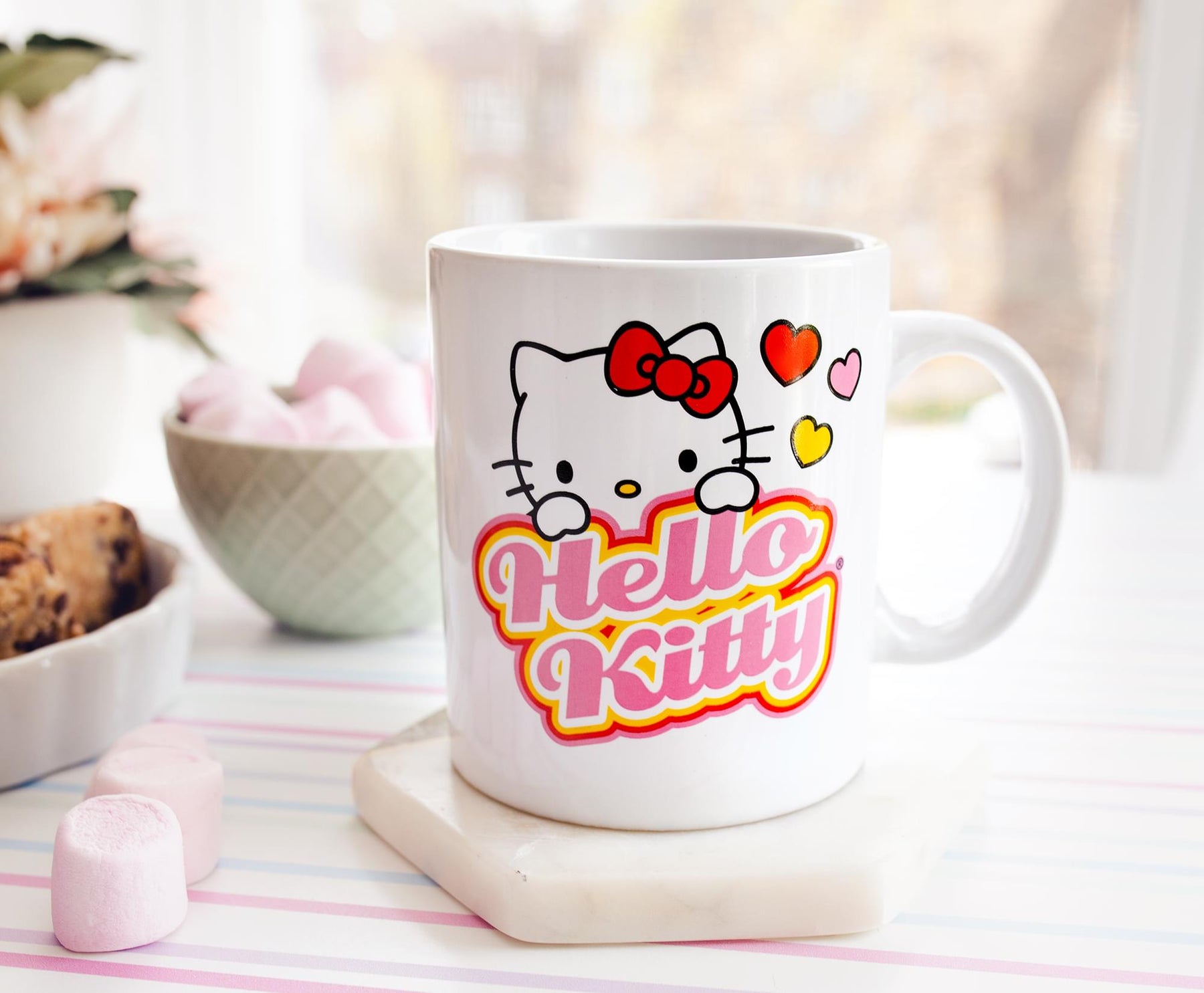 Sanrio Hello Kitty Peek-A-Boo Hearts Ceramic Mug | Holds 12 Ounces