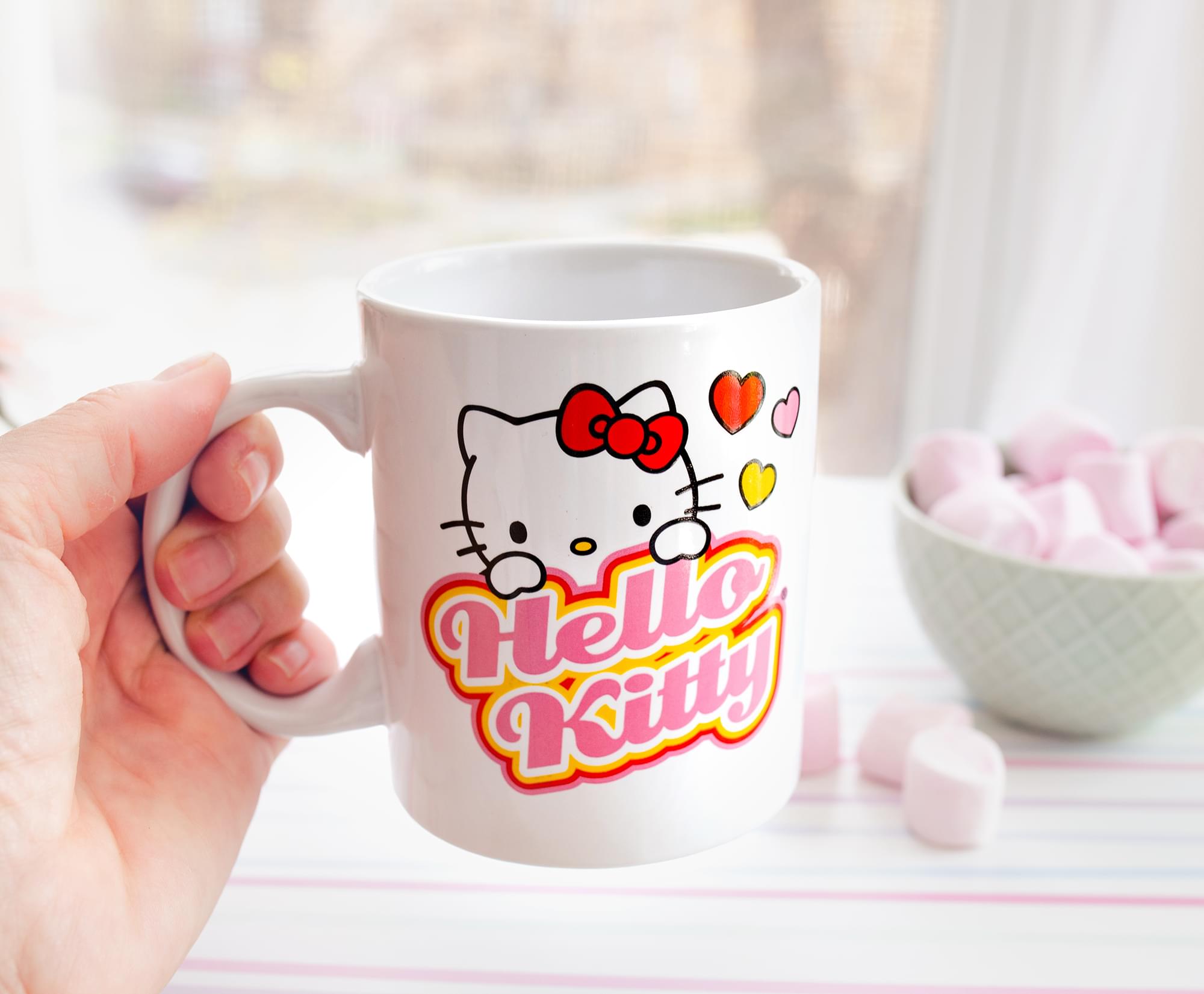 Sanrio Hello Kitty Peek-A-Boo Hearts Ceramic Mug | Holds 12 Ounces