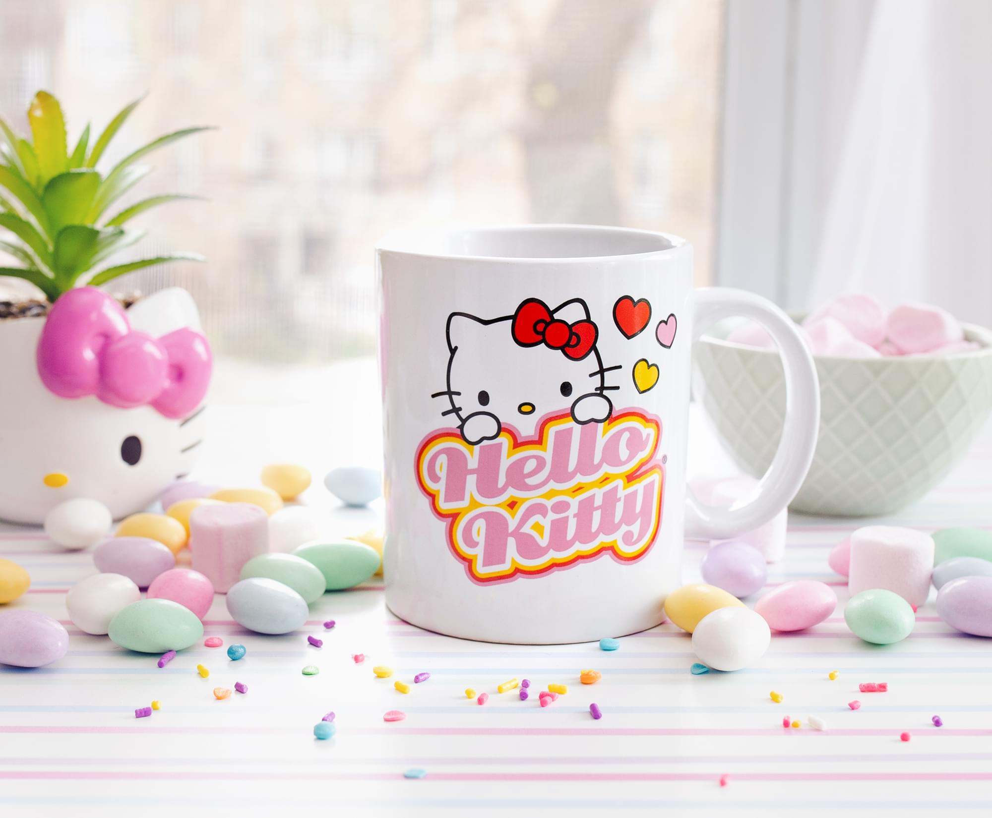 Sanrio Hello Kitty Peek-A-Boo Hearts Ceramic Mug | Holds 12 Ounces