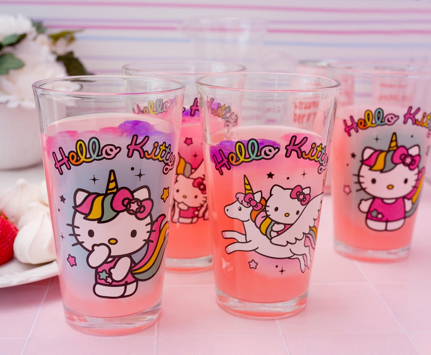 Sanrio Hello Kitty Unicorns 16-Ounce Pint Glasses | Set of 4
