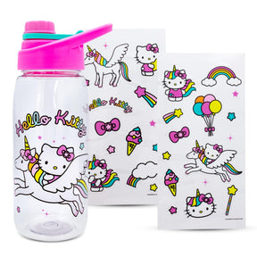 Sanrio Hello Kitty Unicorn Twist Spout Water Bottle and Sticker Set | 20 Ounces