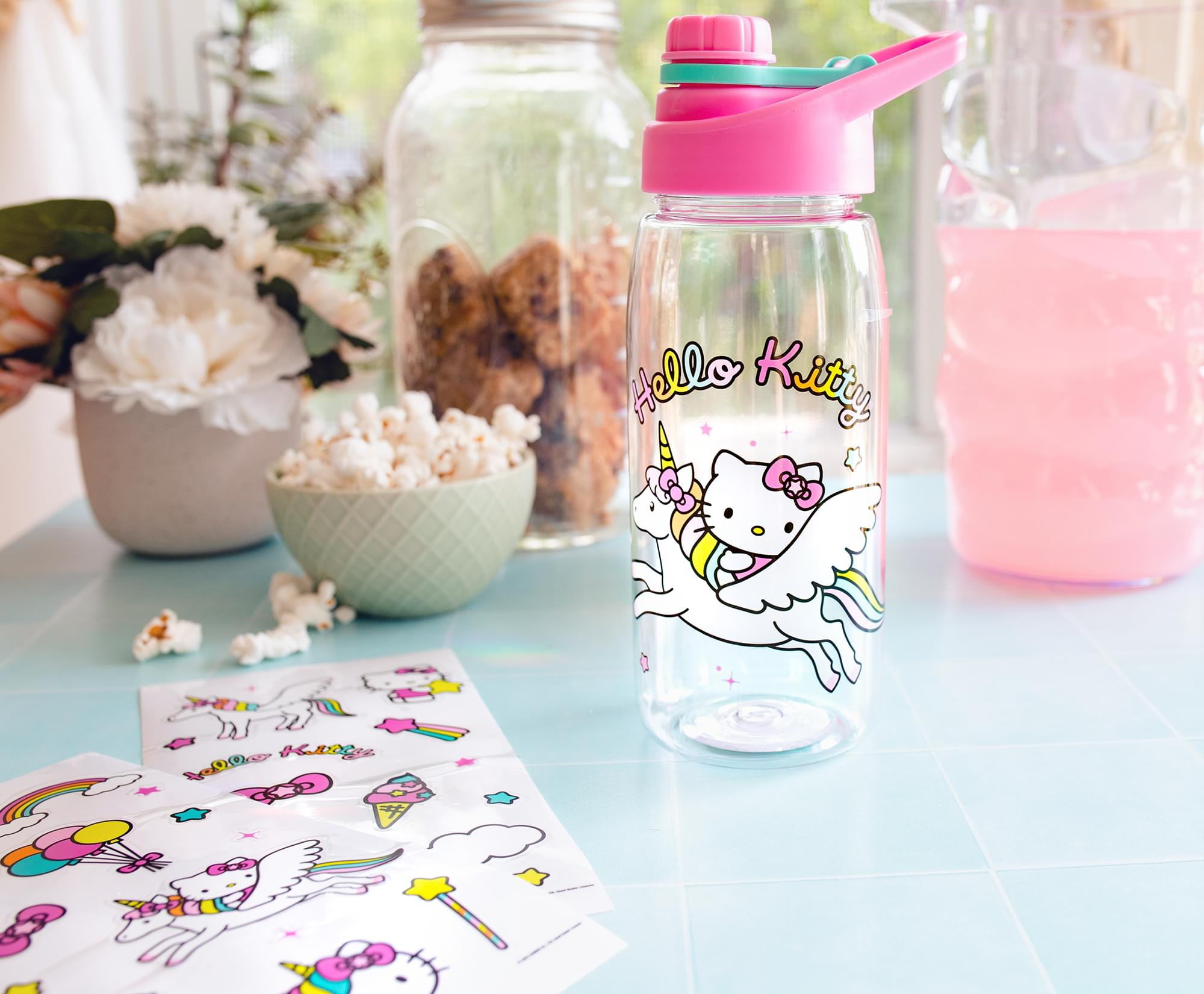 Sanrio Hello Kitty Unicorn Twist Spout Water Bottle and Sticker Set | 20 Ounces