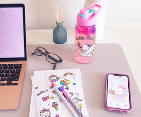 Sanrio Hello Kitty Unicorn Twist Spout Water Bottle and Sticker Set | 20 Ounces