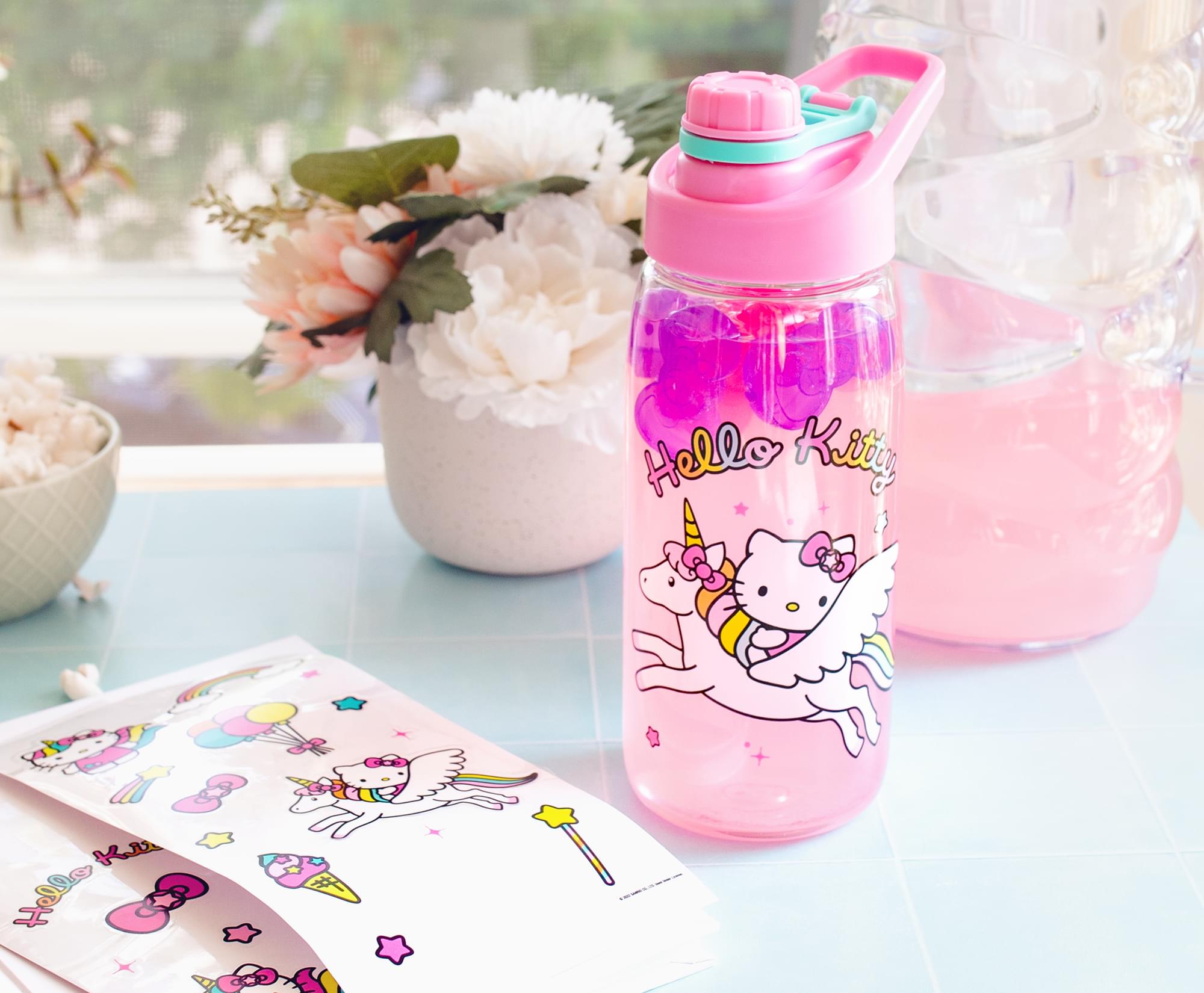 Sanrio Hello Kitty Unicorn Twist Spout Water Bottle and Sticker Set | 20 Ounces