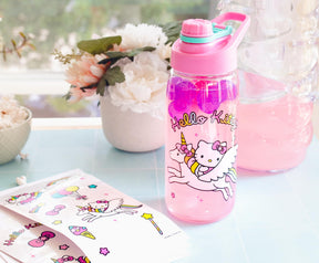Sanrio Hello Kitty Unicorn Twist Spout Water Bottle and Sticker Set | 20 Ounces