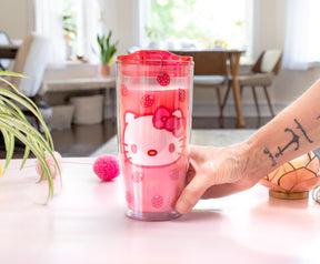 Sanrio Hello Kitty Strawberries Travel Tumbler With Lid | Holds 20 Ounces
