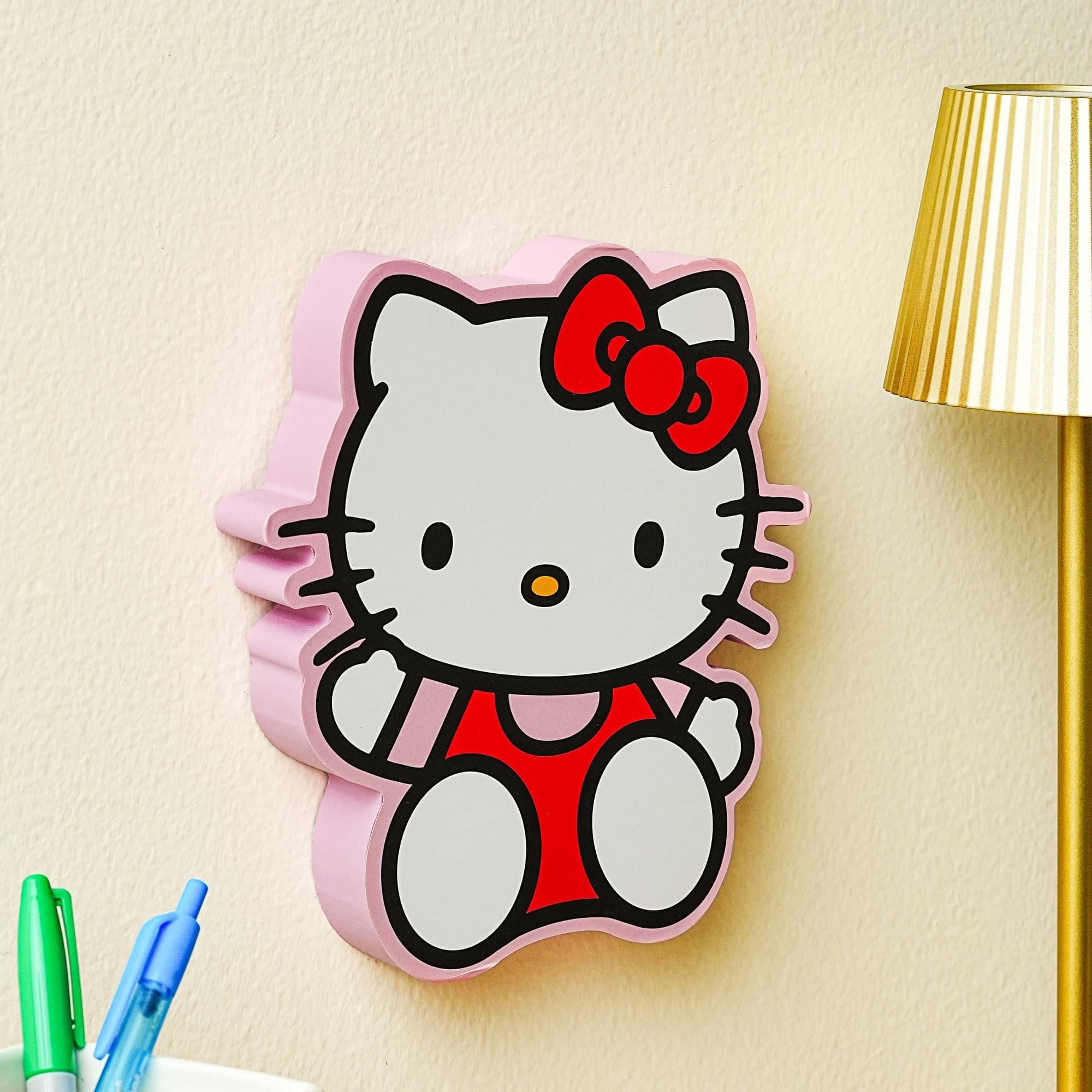 Sanrio Hello Kitty Waving Die-Cut Wooden Wall Art Sign | 8 x 7 Inches