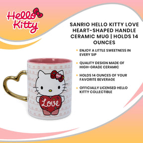 Sanrio Hello Kitty Love Heart-Shaped Handle Ceramic Mug | Holds 14 Ounces