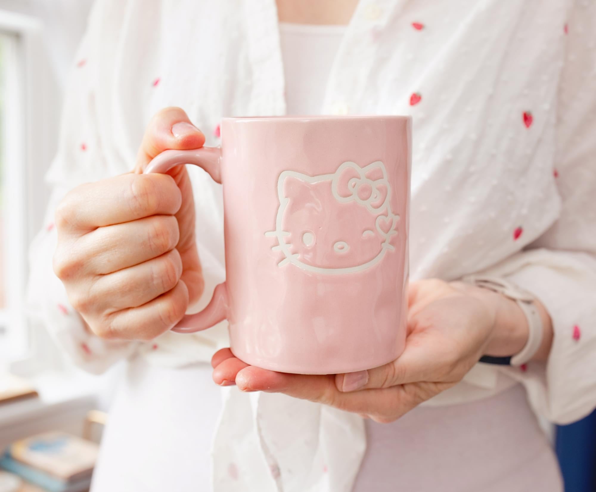 Sanrio Hello Kitty Wink Pink Pottery Ceramic Mug | Holds 15 Ounces