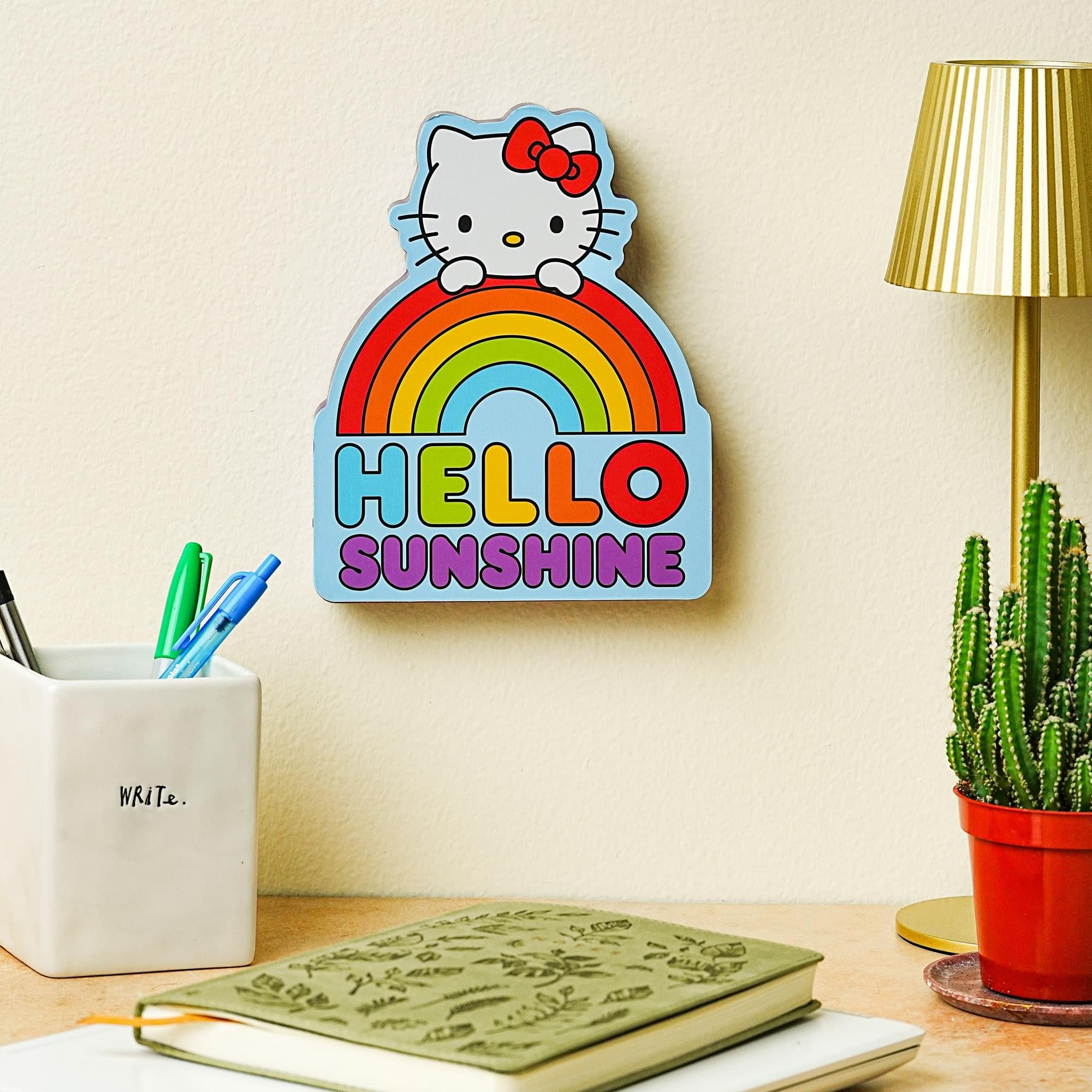 Sanrio Hello Kitty Rainbow Die-Cut Wooden Wall Art Sign | 8 x 7 Inches