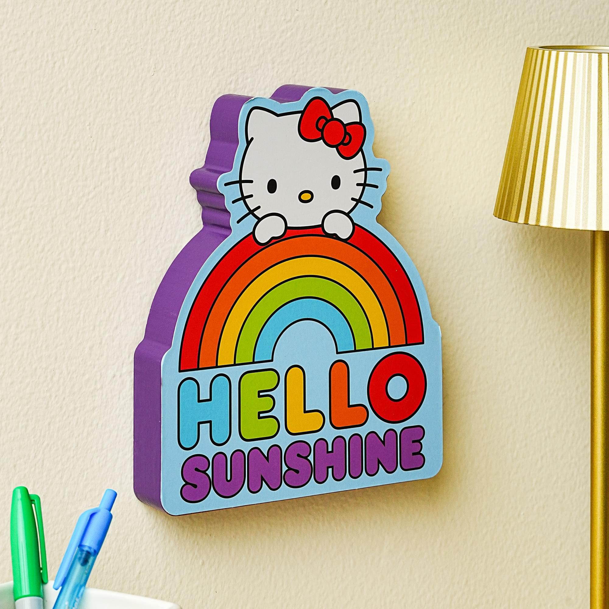 Sanrio Hello Kitty Rainbow Die-Cut Wooden Wall Art Sign | 8 x 7 Inches