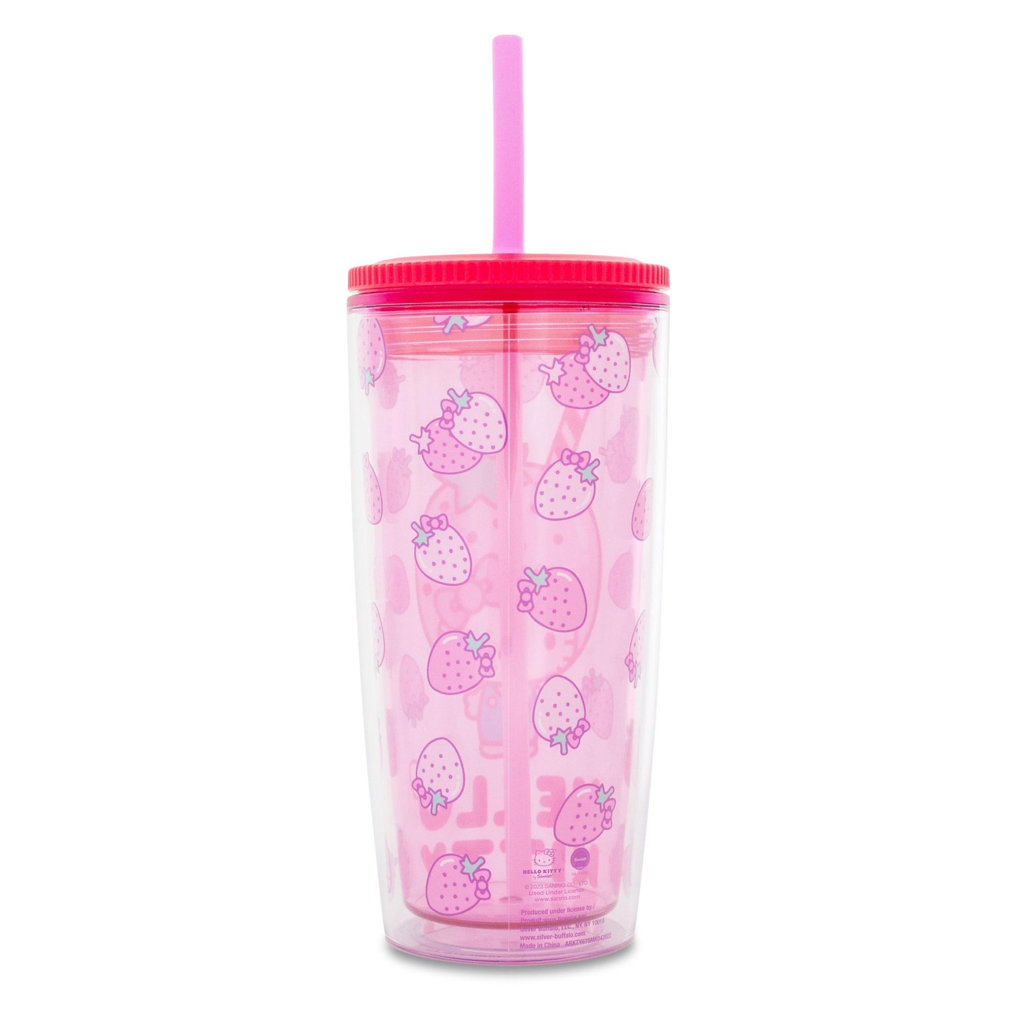 Sanrio Hello Kitty Strawberries Plastic Tumbler With Lid and Straw | 20 Ounces