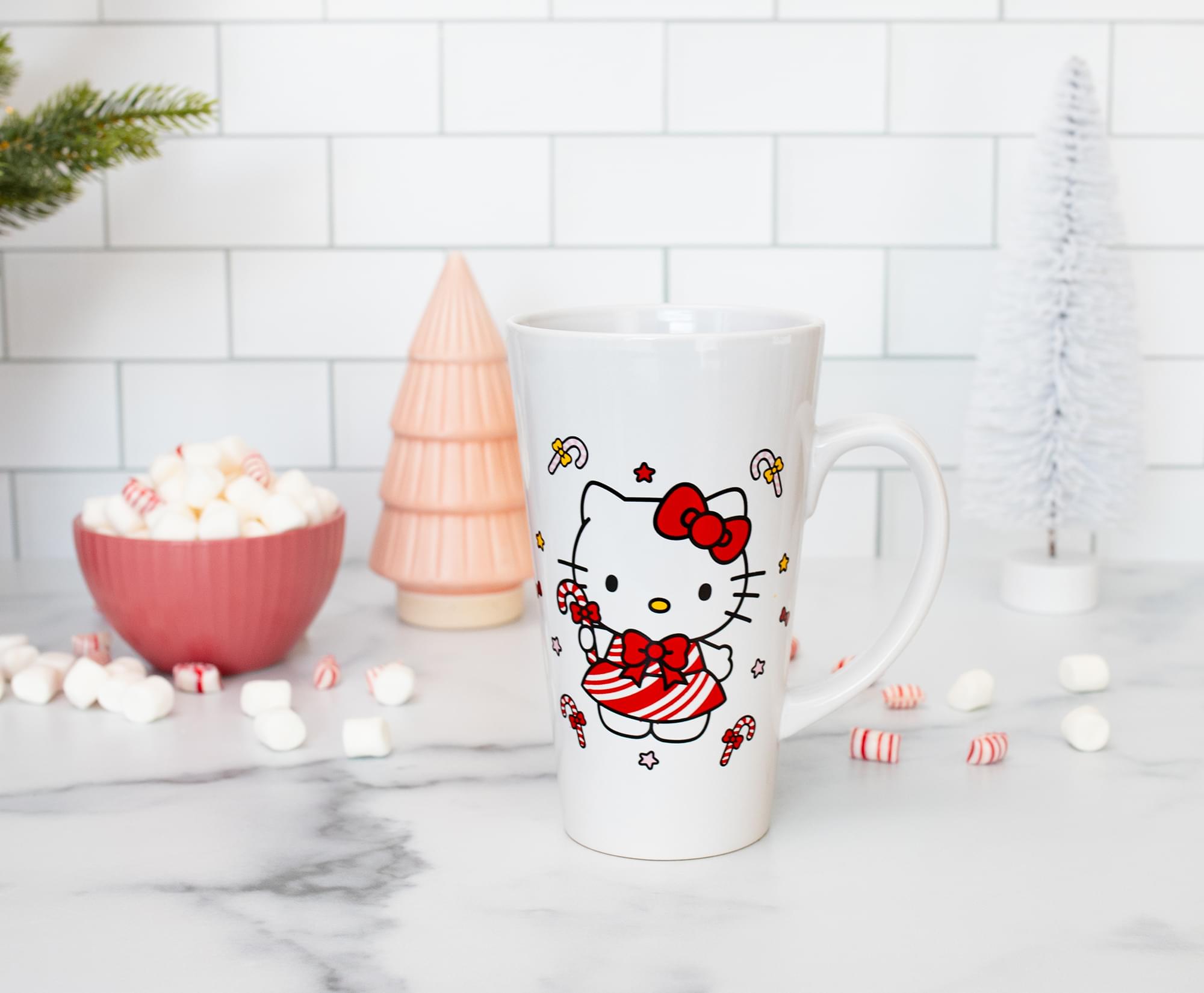 Sanrio Hello Kitty Holiday Candy Cane Ceramic Tall Latte Mug | Holds 16 Ounces