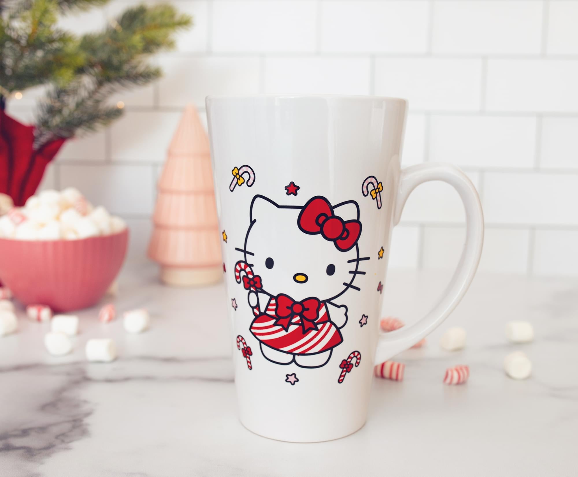 Sanrio Hello Kitty Holiday Candy Cane Ceramic Tall Latte Mug | Holds 16 Ounces