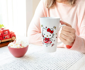 Sanrio Hello Kitty Holiday Candy Cane Ceramic Tall Latte Mug | Holds 16 Ounces