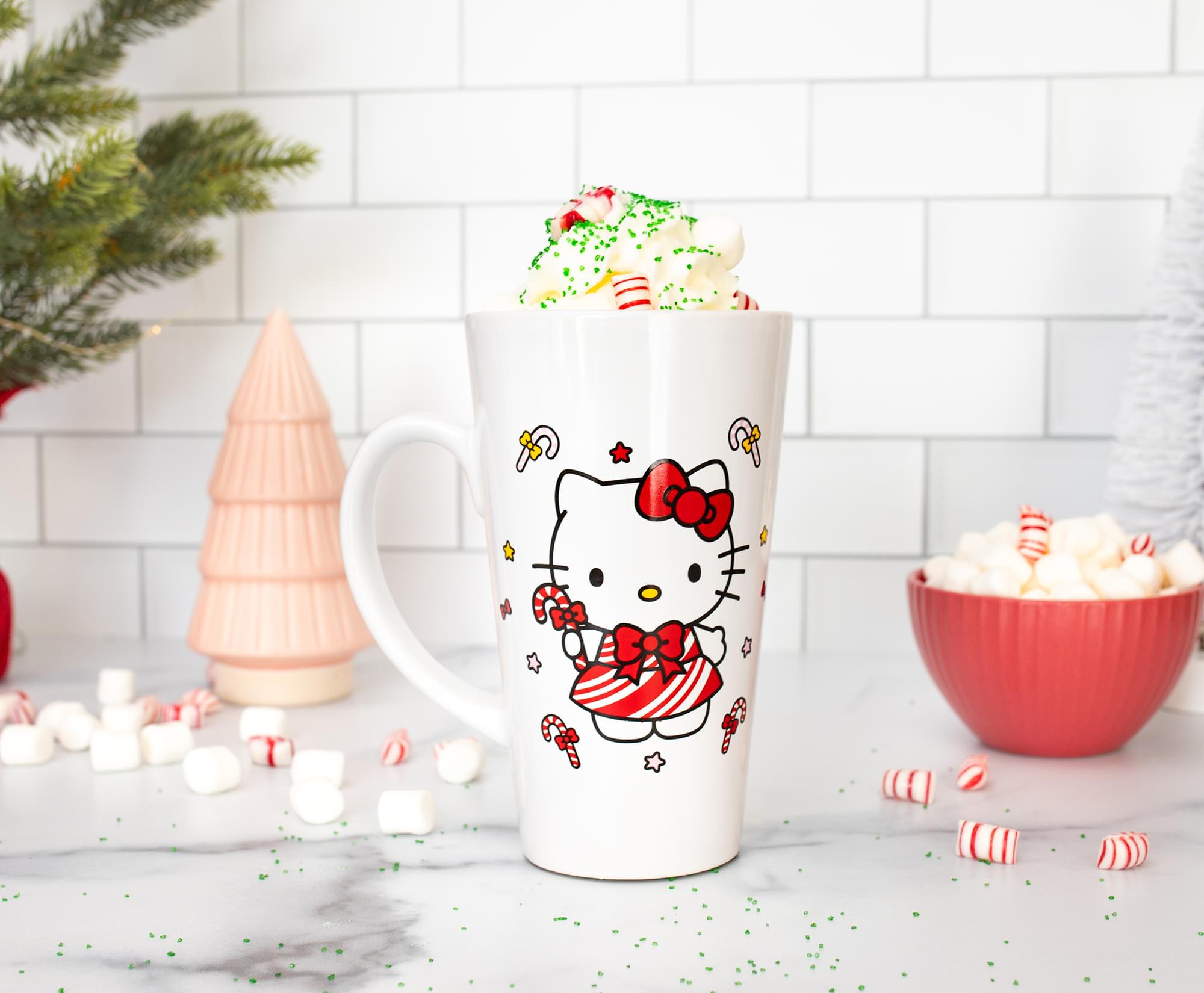 Sanrio Hello Kitty Holiday Candy Cane Ceramic Tall Latte Mug | Holds 16 Ounces