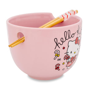 Sanrio Hello Kitty Holiday 20-Ounce Ceramic Ramen Bowl and Chopstick Set