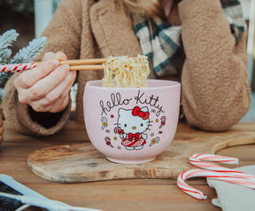 Sanrio Hello Kitty Holiday 20-Ounce Ceramic Ramen Bowl and Chopstick Set