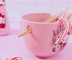 Sanrio Hello Kitty Holiday 20-Ounce Ceramic Ramen Bowl and Chopstick Set