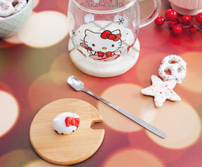 Sanrio Hello Kitty Holiday 17-Ounce Glass Coffee Mug With Lid and Spoon