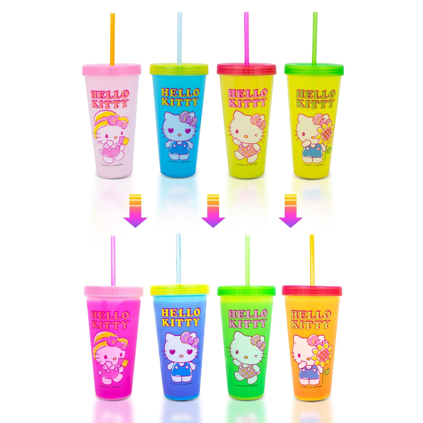 Sanrio Hello Kitty Garden Doodle Color-Changing Plastic Tumbler Cups | Set of 4