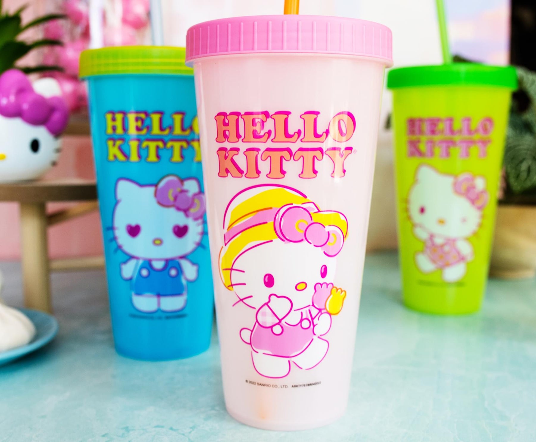 Sanrio Hello Kitty Garden Doodle Color-Changing Plastic Tumbler Cups | Set of 4