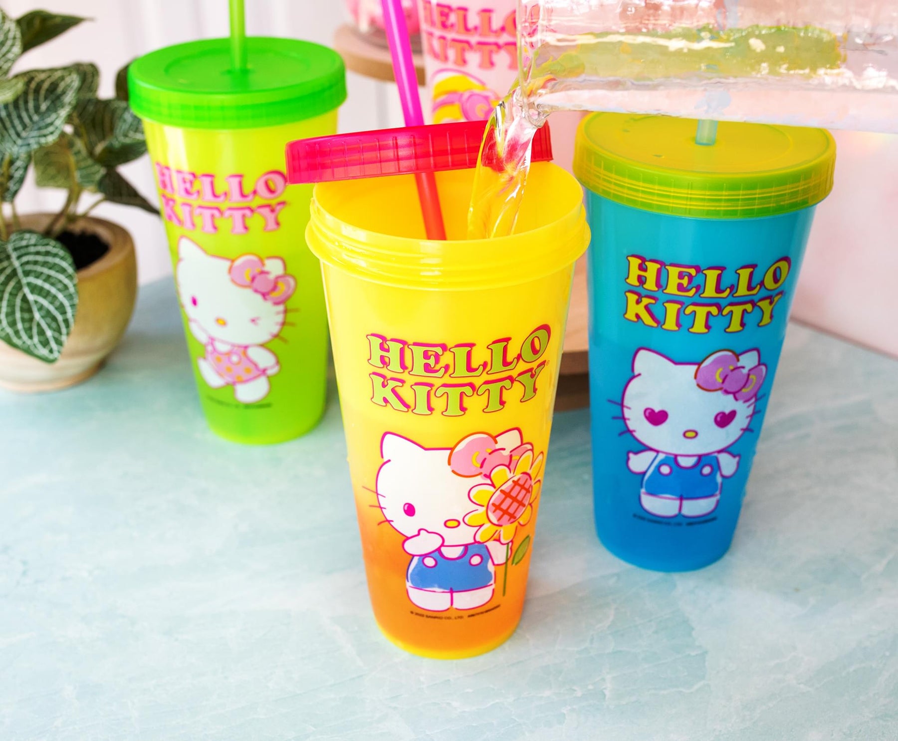 Sanrio Hello Kitty Garden Doodle Color-Changing Plastic Tumbler Cups | Set of 4