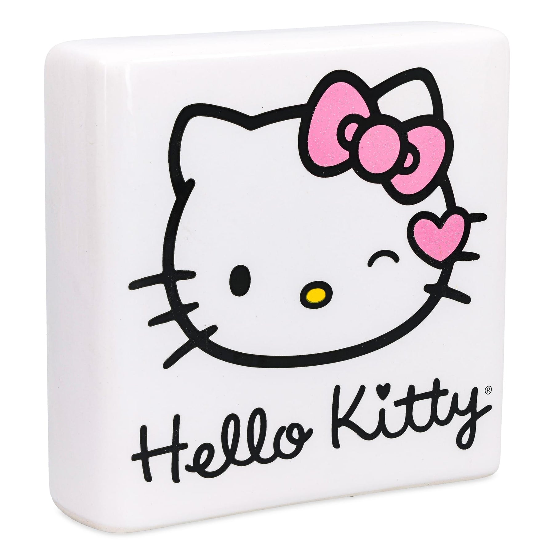 Sanrio Hello Kitty Wink Pink Glitter Ceramic Box Sign | 5 x 5 Inches