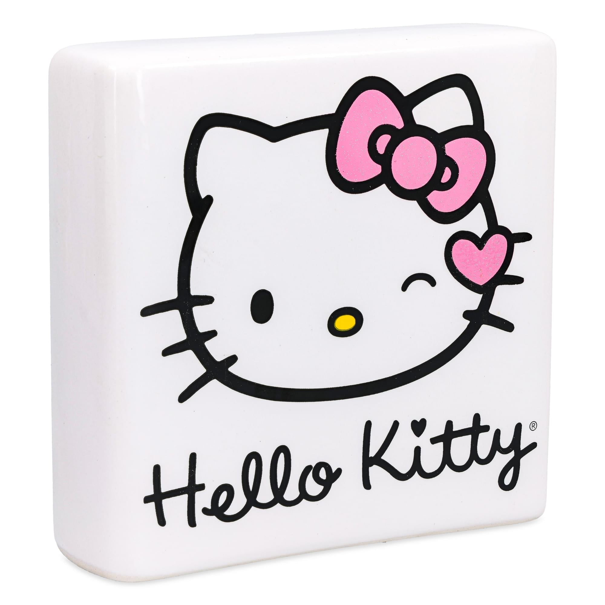 Sanrio Hello Kitty Wink Pink Glitter Ceramic Box Sign | 5 x 5 Inches