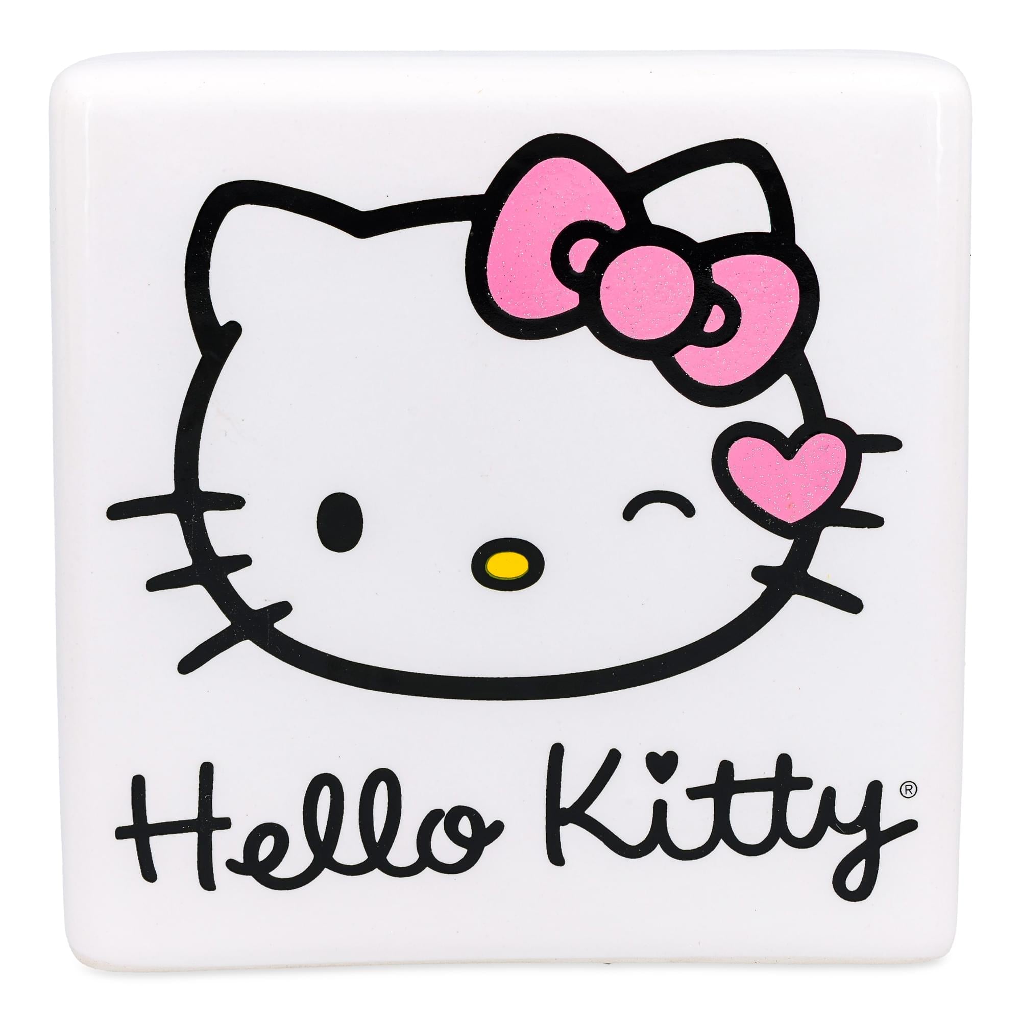 Sanrio Hello Kitty Wink Pink Glitter Ceramic Box Sign | 5 x 5 Inches