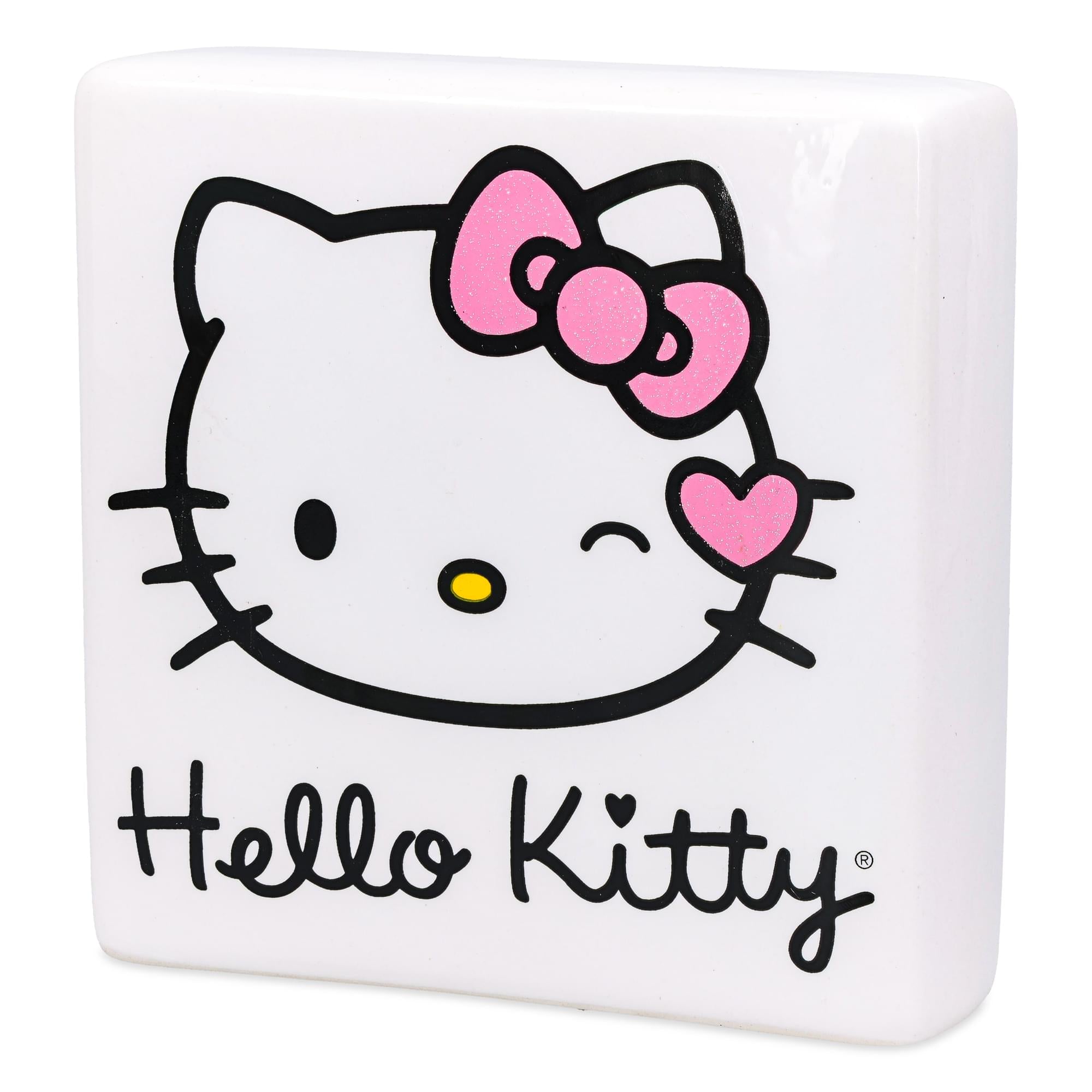 Sanrio Hello Kitty Wink Pink Glitter Ceramic Box Sign | 5 x 5 Inches